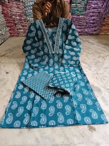 Women Casual Daily Wear Long Organic Cotton Lace Floral 3-Piece Kurti <b>Pant</b> Dupatta Set | V-Neck | (M 3XL) | Breathable | All - Product Image 1