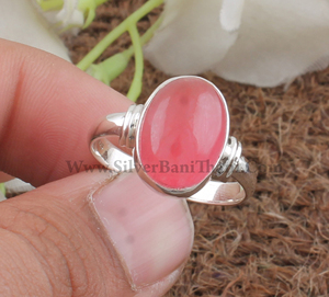 925 Sterling <b>Silver</b> Bezel Setting Pink Jade Handmade Classic <b>Boho</b> Dainty Solitaire Wedding <b>Ring</b> Certified Jaipur Women's - Product Image 1