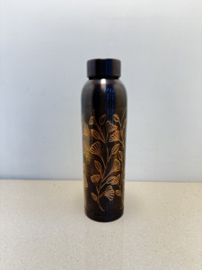 Premium Midnight Black Laser Etched Pure Copper Water Bottle 1000ml Ginkgo Leaf Pattern Ayurvedic Flask Dual Tone Gym <b>Drinkware</b> - Product Image 6