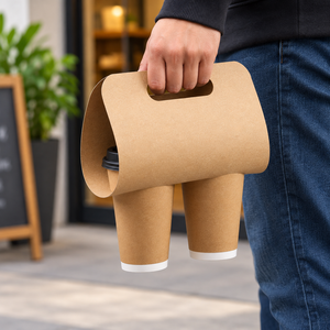 Support jetable en papier kraft avec poignée pour boissons chaudes, plateau à emporter, emballage écologique pour café - Product Image 6