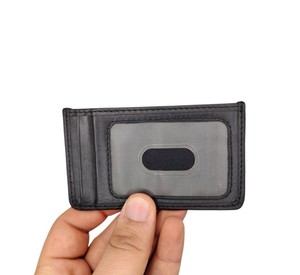 Custom Genuine Leather <b>RFID</b> Blocking Short Card Holder Open Closure High Quality Men <b>Wallet</b> Pocket Mini Slim ID Window - Product Image 1