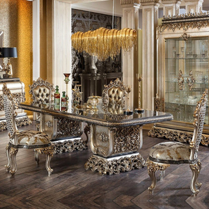 Ensemble de table à manger baroque de luxe en bois d'acajou, finition foncée antique, chaise de salle à manger, buffet, meubles classiques européens - Product Image 1