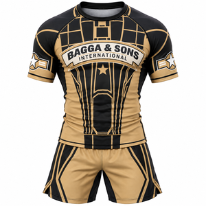 Ensemble de rashguard MMA personnalisé pour homme, noir et or, respirant, sans kimono, pour Jiu Jitsu BJJ, kit de grappling - Product Image 1