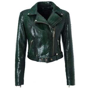 Chaqueta de Motociclista de Cuero Vacuno Genuino para Mujer, con Diseño de Piel de Serpiente con Relieve de Pitón, Transpirable, Estilo Vintage de Invierno - Product Image 1