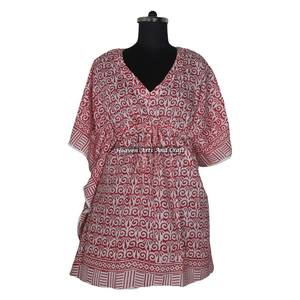 100% Cotton Women Sleepwear Hand Block Printed Kaftan Dress KFCS123 Light Weight Women Casual Occasion Wear Short Caftan Dresses - Product Image 5