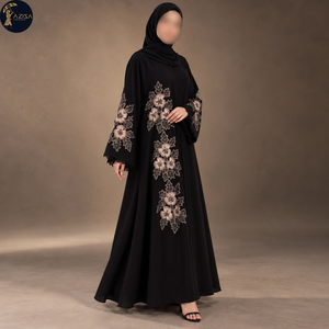 Vestido Abaya Bordado Floral para Mujer con Mangas Acampanadas, Tela Suave, Túnica Islámica Modesta |   Vestido Elegante de Longitud Completa para Ocasiones Especiales - Product Image 1