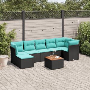 Juego de sofás de patio de ratán sintético negro de 8 piezas con cojines, sofás de jardín - Product Image 1