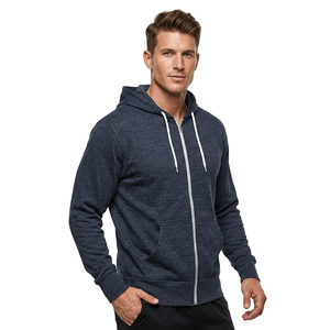 Men's <b>Hooded</b> <b>Zip</b>-Up Sweatshirt Solid Color Cotton French Terry Casual Autumn Wear Regular Fit - Product Image 2