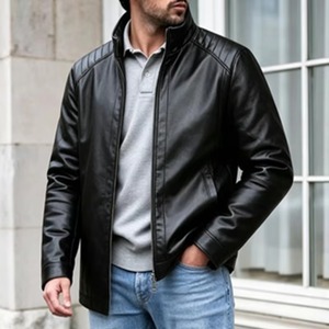 Chaquetas de Motociclista de Cuero para Hombre, Forradas de Felpa para Invierno, Chaqueta de Motocicleta a la Moda, Ropa Deportiva para Senderismo y Actividades al Aire Libre, Cuello Alto con Cremallera - Product Image 4
