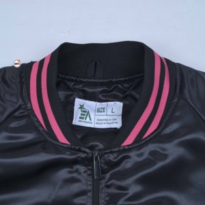 Black Womens <b>Quilted</b> Satin Bomber <b>Jacket</b> Pink Trim Full Sleeve Zipper Closure Leopard <b>Pattern</b> Turn-down Collar Regular Winter - Product Image 6
