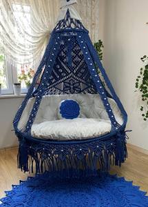 Silla Colgante de Macramé – Hamaca Doble para Patio, Jardín o Interior – Macramé Azul - Product Image 3