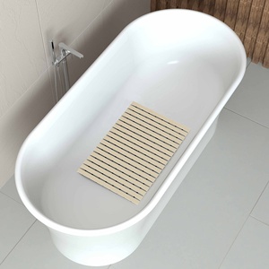 Minimalist Rectangle Bamboo Bath Mat Striped Anti Slip With <b>Rubber</b> Backing For Bathtub - Product Image 1