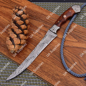 Cuchillo de filetear de acero de Damasco hecho a mano, hoja flexible, mango de palisandro, espiga completa, afilado como una navaja, cuchillo de pesca con funda, OEM, MOQs bajos - Product Image 6