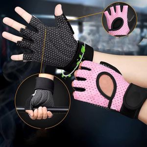 <b>Half</b> Finger Gym Fitness Gloves Mesh Breathable Non <b>Slip</b> Adjustable Wrist Strap Unisex Pink Black Fitness Gloves For Sale - Product Image 6