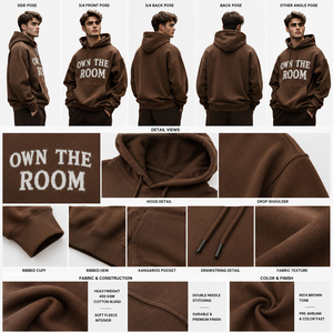 Sweat à capuche brodé à épaules tombantes pour homme, en molleton de coton épais, style décontracté, pour l'hiver, 480 GSM - Product Image 6