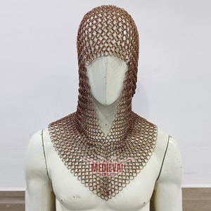Coif médiéval en maille de cuivre fait main, tissage 4 en 1, pour chevalier, armure de tête pour costume de reconstitution historique, fournisseur en gros - Product Image 6