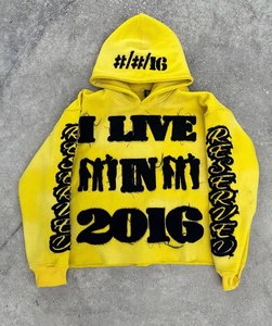 Sweat à capuche oversize personnalisé en coton épais de qualité supérieure avec patch graphique en relief, style streetwear, effet vieilli - Product Image 1
