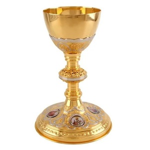 Exclusive Handmade Metal Chalice And Ciborium <b>Set</b> For Church Eucharistic Celebration With Decorative Religious Details - Product Image 1