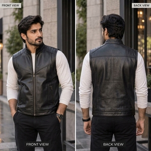 <b>Men</b> Leather <b>Vest</b> Featuring Soft Leather Material Classic Sleeveless Design Comfortable Fit Multiple Storage Pockets Strong - Product Image 6
