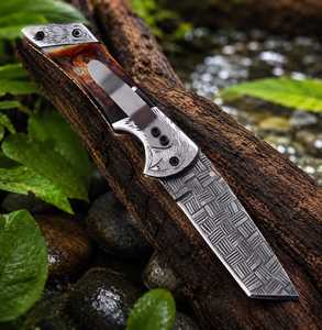 Folding Pocket Knife Stainless Steel Blade Straight <b>Back</b> Thumb Knob Artistic Engraving Wood Handle Camping Utility DIY Grade OEM - Product Image 5