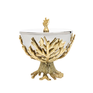 Bol de service en métal poli et élégant avec pieds décoratifs en feuille d'or. Disponible à prix de gros pour la décoration de table de luxe. - Product Image 5