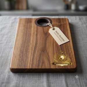 Tabla de cortar de nogal personalizada con mango corto tipo pala y distintivo metálico, para venta al por mayor - Product Image 4