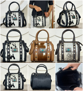 Wholesale Customize Hair On Cowhide <b>Small</b> Compact Western Speedy Duffel Bag Luxury Turquoise Concho Women <b>Handbag</b> For Daily Use - Product Image 3