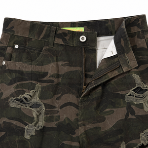 Jean en denim camouflage taille haute à jambe large pour homme, déchiré, coupe ample, style streetwear, mode automne, en coton, effet usé - Product Image 6