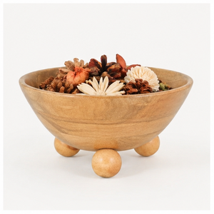 Bol sur piétement en bois de manguier fait main avec pieds sphériques, bol à fruits décoratif moderne, centre de table pour la décoration de la maison et du salon - Product Image 6
