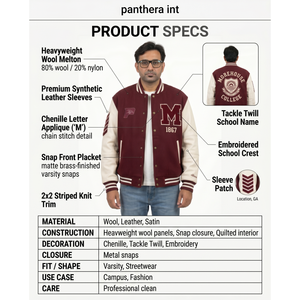 Blouson universitaire personnalisé pour homme avec corps en laine Melton, manches en cuir et broderie – Style streetwear, blouson de baseball universitaire – Fournisseur OEM - Product Image 5