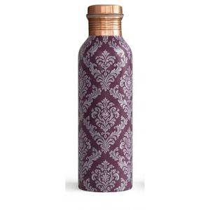 Bouteille d'eau en cuivre pur imprimée en gros, motif violet, anti-fuite, bouteille à boire en métal ayurvédique, logo personnalisé pour cadeau - Product Image 1