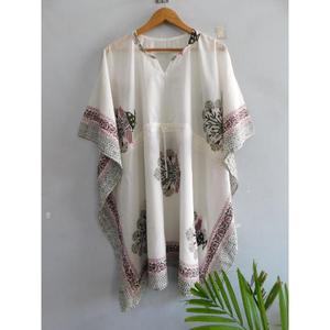 Vestido Kaftán de Algodón con Estampado de Bloques, Cuello en V, Mangas Murciélago, Lavable, Hecho a Mano, Estilo Boho, Túnica Holgada para la Playa, Ropa de Verano para Mujer - Product Image 3