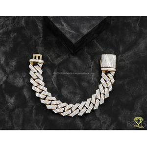 Bracelet unisexe Hip Hop en moissanite et diamant, maille cubaine, en argent sterling 925 de qualité supérieure avec sertissage multi-rangs de pierres rondes - Product Image 4
