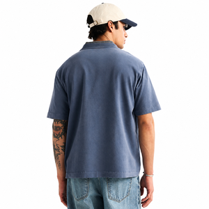 Camiseta Azul de Manga Corta con Cuello Alto, Corte Regular, Estilo Casual, 100% Algodón Jersey, Transpirable, Color Sólido - Product Image 2