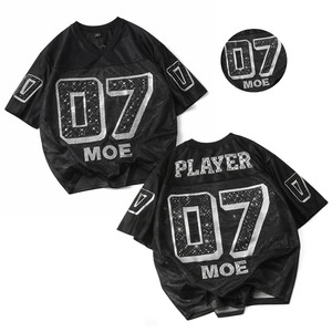 Maillot de football américain noir orné de cristaux, strass, maille oversize, logo personnalisé, streetwear, production OEM en gros - Product Image 1
