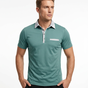 Polo en tricot uni à manches courtes pour homme avec poche, style décontracté, vert - Product Image 4