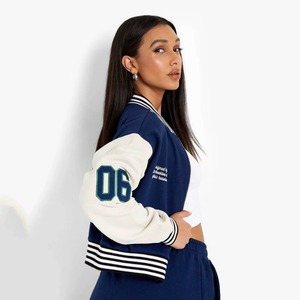 Women College Varsity <b>Jacket</b> Custom Embroidered Wool <b>Leather</b> Sleeve Letterman Outerwear OEM ODM Sample Service - Product Image 2