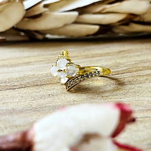 Fashionable Trendy Boho Cluster <b>Statement</b> <b>Ring</b> Vintage Brass Jewelry Women 18k Gold Plated Geometric Moonstone Wholesale/OEM/ODM - Product Image 2