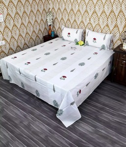Drap plat en coton imprimé à la main style Jaipur, motif floral, taille Queen/King, literie indienne bohème pour la maison - Product Image 4