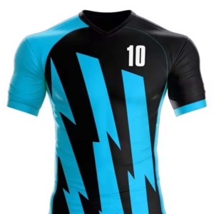 Unisex Black Blue Striped Soccer Jersey Set V-Neck Short Sleeve Moisture Wicking Polyester Uniform All Seasons Athletic Wear - Product Image 4