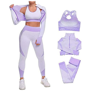 Ensemble de yoga et de sport trois pièces pour femmes : leggings taille haute, soutien-gorge et haut à manches longues - Product Image 5