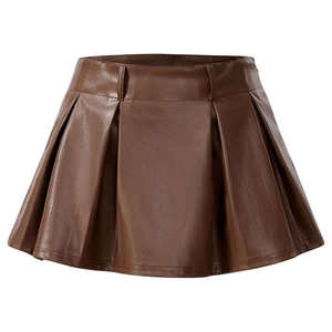 Womens A Line Pleated Satin High Waist Zipper <b>Mini</b> Short Skirt New Arrival Satin Skirt Premium Genuine Leather Sheepskin Womens - Product Image 5
