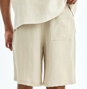 Shorts Bermuda en Lin pour Homme, Couleur Unie, Taille à Cordon, Tenue Décontractée, Tissu Respirant, Taille Mi-Haute, Poches - Product Image 3