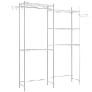 Scaffale portaoggetti a 5 livelli sopra lavatrice/asciugatrice, regolabile, a due file, con asta appendiabiti e ganci per lavanderia - Product Image 5