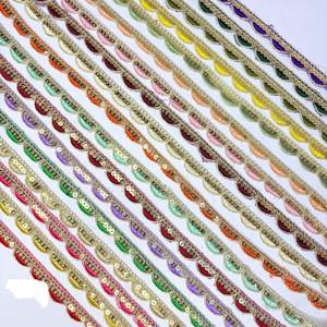 Ruban en dentelle brodée de sequins festonnés multicolores, ruban en maille florale de luxe, accessoires pour robe de mariée - Product Image 5