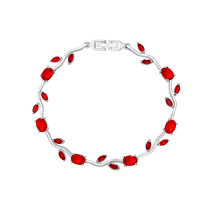 AMBER JEWELS Pulsera de Plata con Moissanita, Diseño de Hojas Rojas y Verdes de Corte Ovalado, Engaste en Canal, Bañada en Plata, Clásica para Mujer - Product Image 3
