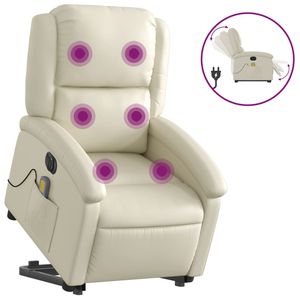 Sillón de masaje reclinable eléctrico de piel sintética color crema - Product Image 2