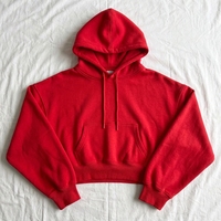 Sweat-shirt court à capuche 100 % coton gris uni pour femme avec poche kangourou et cordon de serrage – Haut décontracté pour l'automne