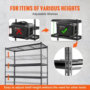 5-Tier Adjustable 2000 Lbs Capacity Heavy Duty Metal Garage Shelves Storage Shelving Unit Organizer <b>Wire</b> <b>Rack</b> Black 60"L" - Product Image 6