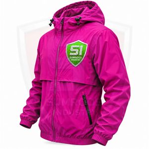 Veste coupe-vent rose vif à capuche, légère, avec fermeture éclair et poche avant pour homme, vêtements d'extérieur en marque privée - Product Image 5